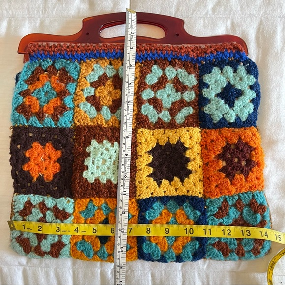 Vintage Handmade Granny Square Patchwork Colourful Crochet Handbag Boho Playful - Picture 5 of 5